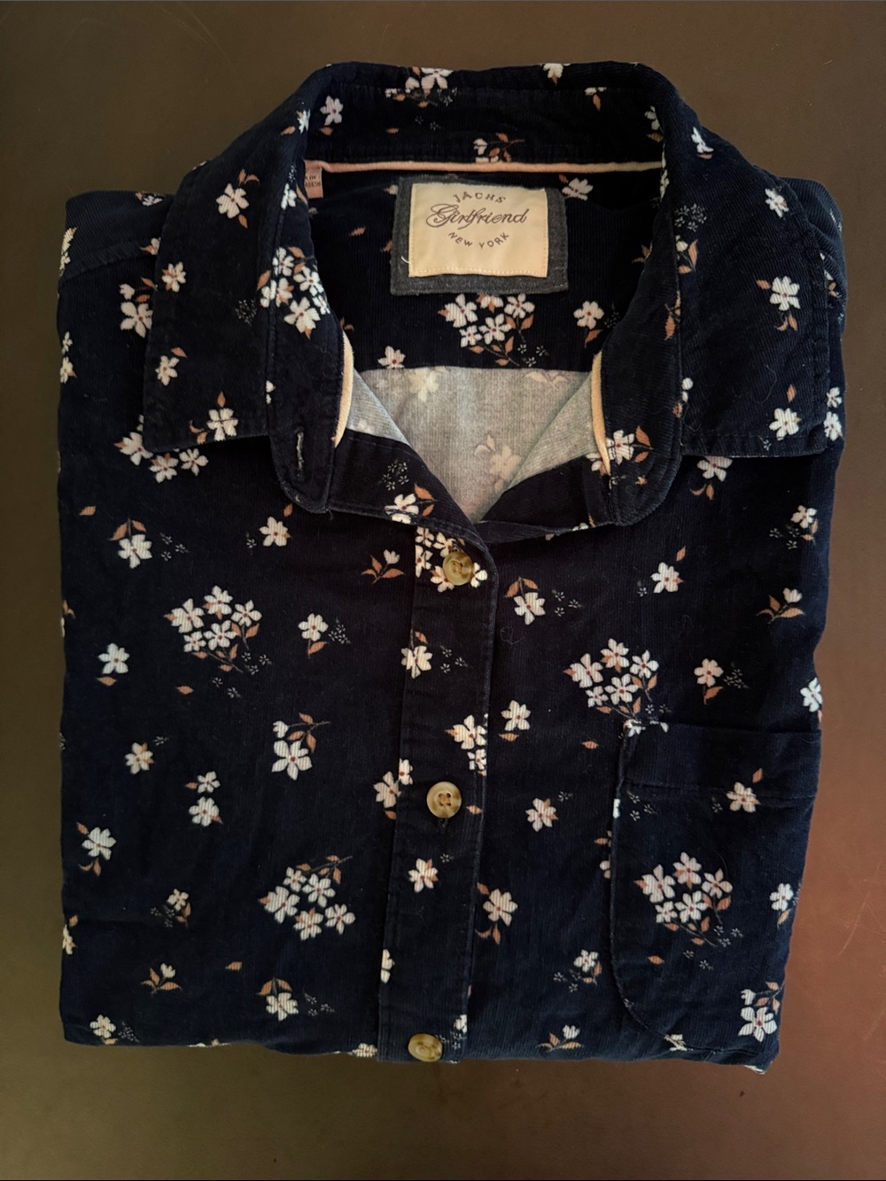 JACHS Girlfriend Navy Floral Corduroy Button-Up Shirt